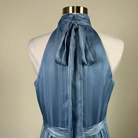 Mac Duggal 70168 Metallic Halter Long A-Line Evening Gown Blue Size 10 Dress - Picture 9 of 11